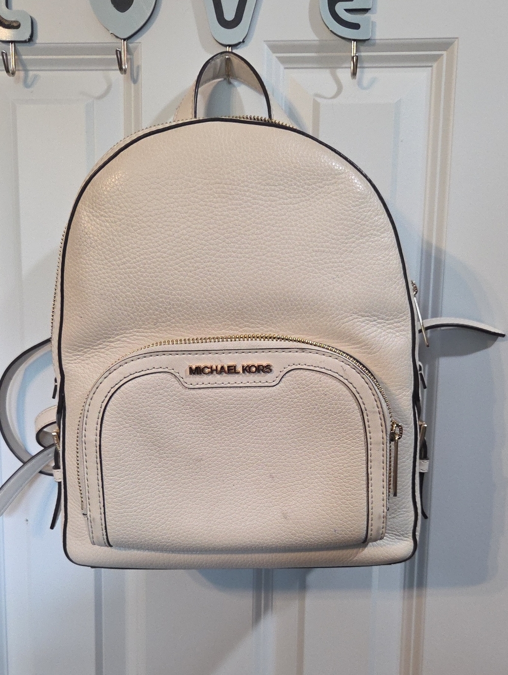 Michael Kors Cream Jaycee  Pebbled Leather Backpack with Gold Hardware